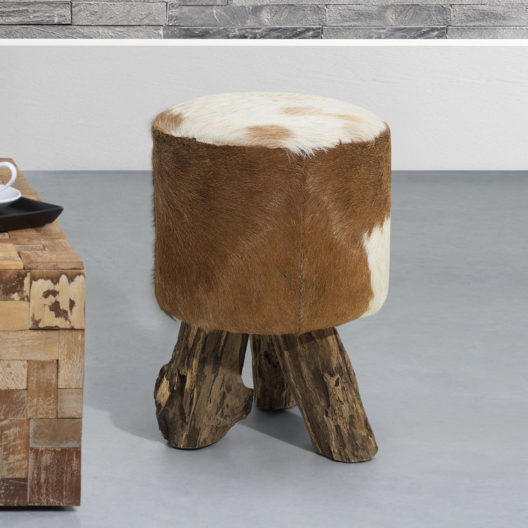 Alpen Home 30Cm Wide Genuine Leather Round Animal Print Footstool